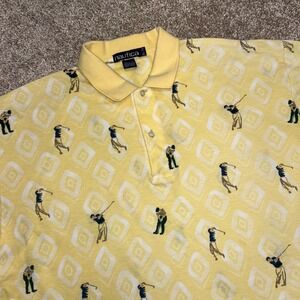 Vintage Nautica All Over Print Golf Polo Men Size XL Preppy Yellow 90s